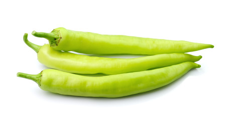 Green hot chili pepper on white