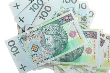 Money and savings. Stack of 100's polish zloty banknotes
