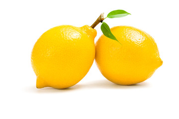Close up of two lemons, isolated on white