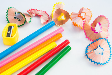 Colour pencil and wood shavings