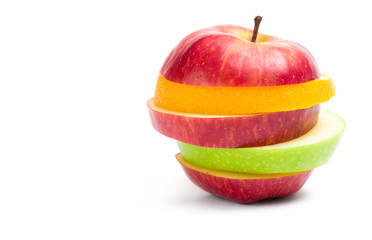 Close up of slices of fruit in shape of apple, isolated