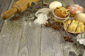 Bakery and kitchenware background with copyspace