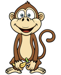 Obraz premium Vector illustration of cartoon monkey with banana