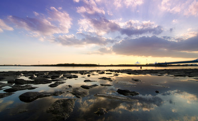 Fototapeta na wymiar Afterdark. View of a tropical lagoon at dusk