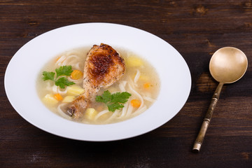 Chicken soup with noodle and vegetables