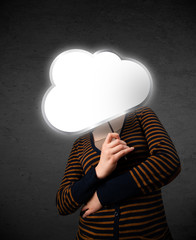 Young woman holding a cloud