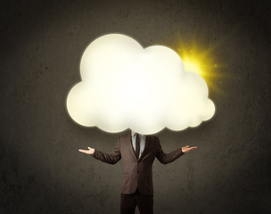 Young business man in shirt and tie with a sunny cloud head