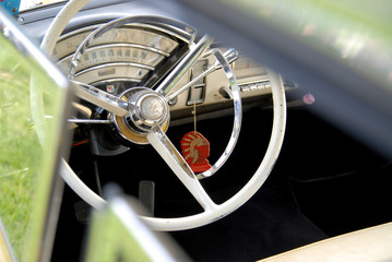 steering wheel of an old car
