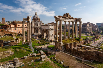 Roman Forum (Foro Romano) and Ruins of Septimius Severus Arch an