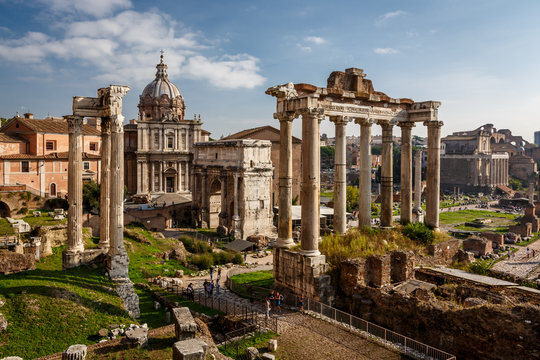 Roman Forum (Foro Romano) and Ruins of Septimius Severus Arch an
