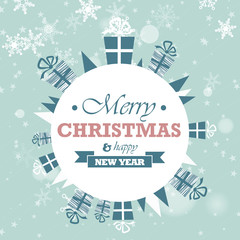 blue christmas globe landscape with gifts