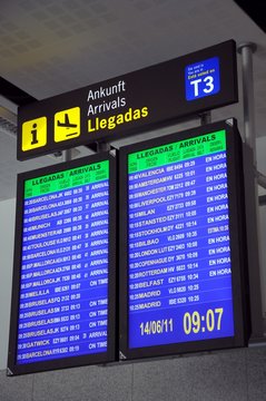 Flight information monitors, Malaga airport © Arena Photo UK