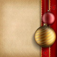 Christmas background - baubles and blank paper sheet