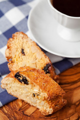 Traditional Italian cantuccini cookies and cup of coffee