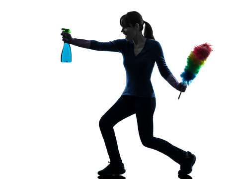 recommend clip art: woman maid housework dust cleaning silhouette