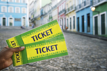Brazilian Hand Holds Two Tickets in Pelourinho Salvador