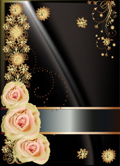 three light roses on black decorated background
