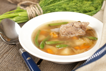 German soup with ribs and vegetables