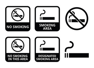 No smoking, smoking area vector icons set