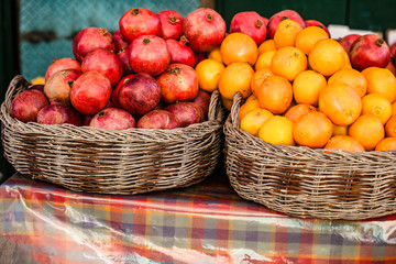 Pomegranates bunch at old town Jerusalem. Israel.