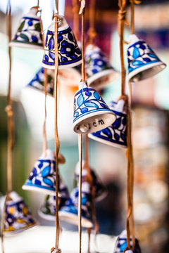 Ceramic bells as souvenir from Jerusalem, Israel.