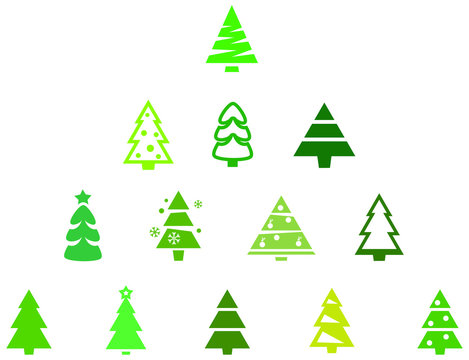 set of green fir trees