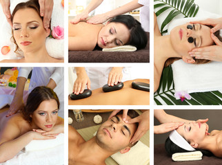 Obraz na płótnie Canvas Collage of healthy massage and spa