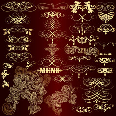 Collection of luxury golden calligraphic elements and page decor