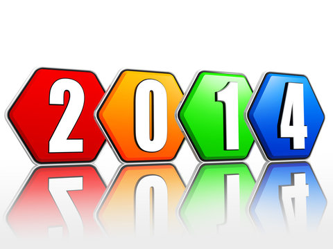 new year 2014 on pied hexagons arranged
