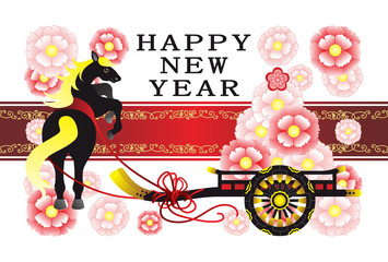 13年巳年完成年賀状テンプレート 和風梅壺二対蛇賀正 カラフル茶主線 13 Wall Mural むしとりねこ