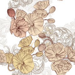 Seamless wallpaper pattern with poppy flowers