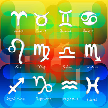 Set of astrological zodiac symbols.