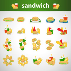 Sandwich Meal Icons Set - Isolated On Gray Background