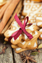 Decorated Christmas cookies tied with a bow
