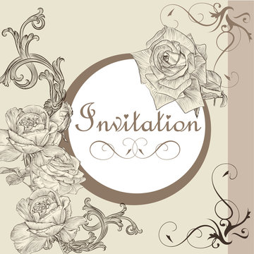 Vintage invitation card with roses
