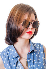 retro glasses girl closeup