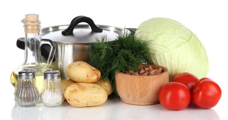 Ingredients for cooking borsch isolated on white