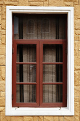 Window frame with leather panels