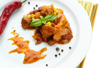 Chili Corn Carne - traditional mexican food, isolated on white