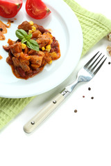 Chili Corn Carne - traditional mexican food, isolated on white