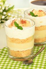Delicious dessert with banana and caramel