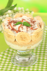 Delicious dessert with banana and caramel