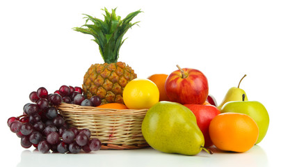 Naklejka na ściany i meble Ripe fruits in basket isolated on white