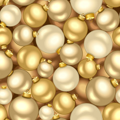 Seamless background with gold Christmas balls. Vector.