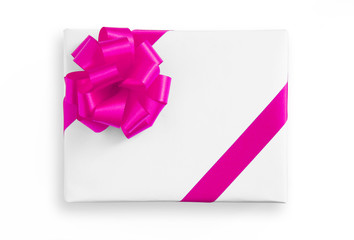 Pink star ribbon on White paper box