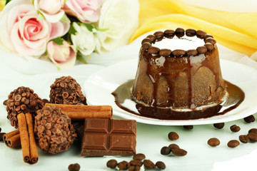 Yummy chocolate cake close-up