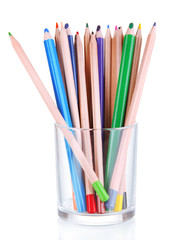 Fototapeta premium Colorful pencils in glass isolated on white