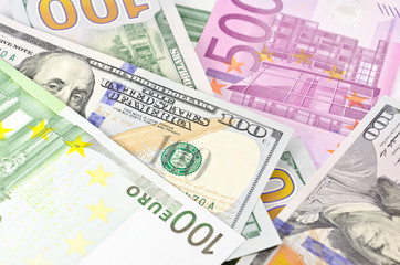 Fototapeta na wymiar Cash money of USA and EU