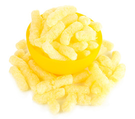 Air corn sticks in bowl isolated on white