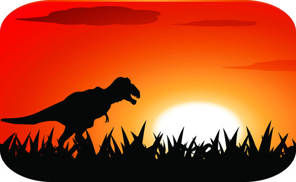 dinosaurs with sunset